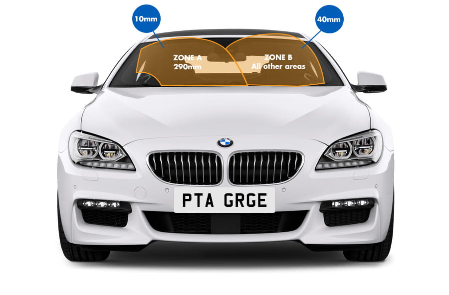 The 290mm closest to the driver makes up the swept area of the windscreen. Damage larger than 10mm in this area will result in a MOT fail